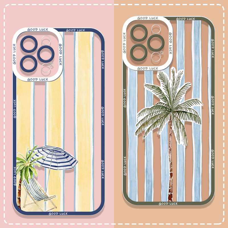 Samsung Galaxy A55 - Sommerliche Palm-Kokosnuss-Baum Gestreifte Bedruckte Transparente Handyhülle